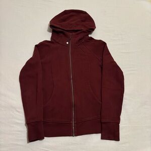 Lululemon Full Zip Scuba Hoodie Merlot Sz 6 Thumbholes Hip Length High Neck Zip